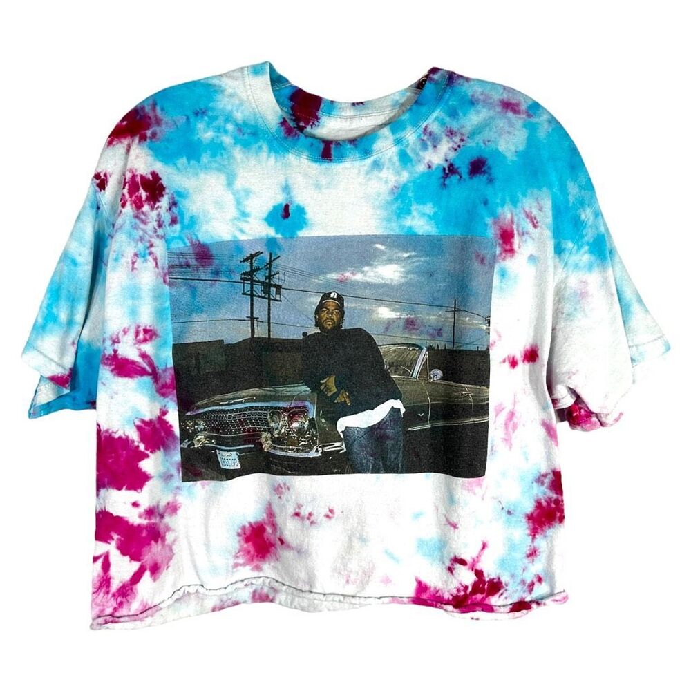 Ice Cube Large Tee Boyz N the Hood Tie Dye Handmade Pink Blue Crop Top 1007